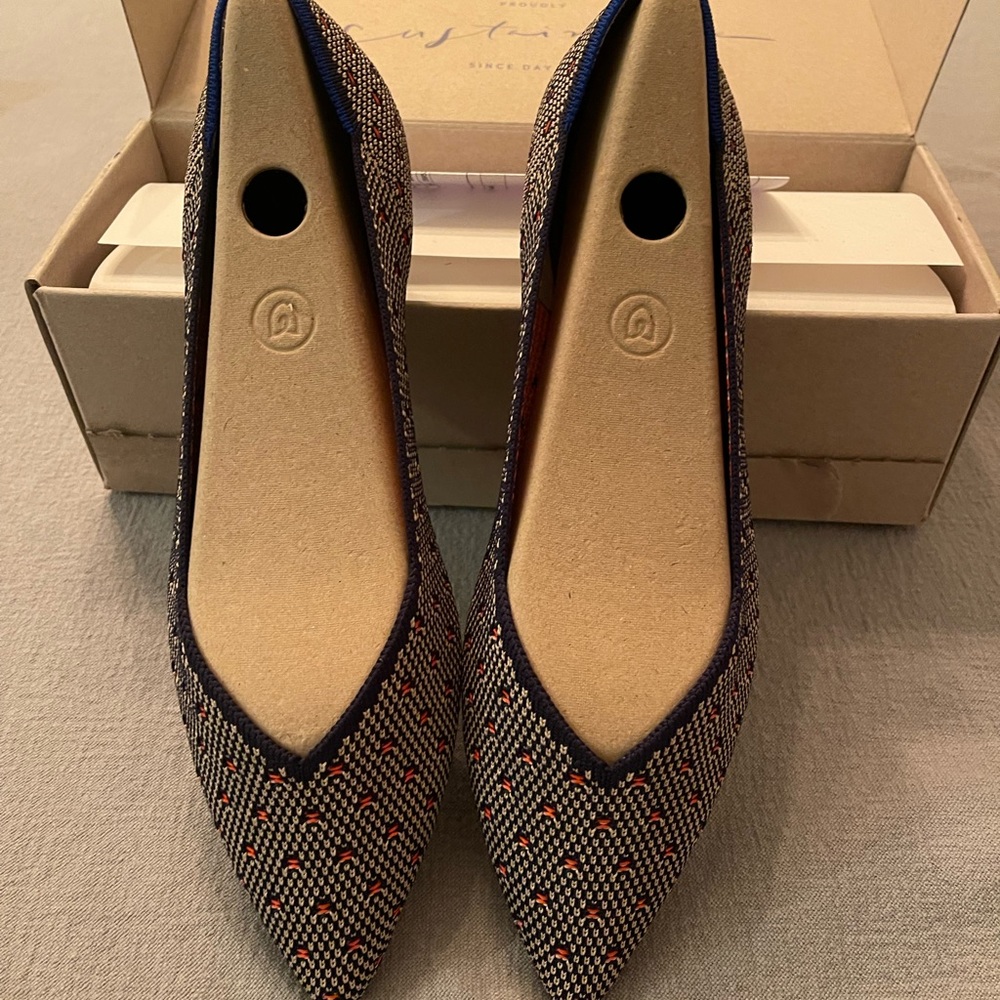 Brand new Rothy’s in box. 10.5s. The Point shoe in Coral Dot.